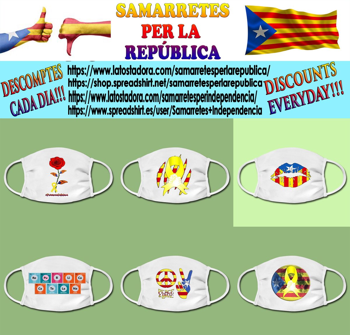 IndepSamarretes's tweet photo. 🌞BON DÍA REPUBLICANS!Ja tenim disponibles MASCARETES PER LA REPÚBLICA a la nostra botiga!!  Sembla q serà 1 accessori q portarem 1 bona temporada. PQ NO PROTEGIR-SE I FER REPÚBLICA AL MATEIX TEMPS? 
https://t.co/z7E0bKue0x…  #FemXarxa  #mascaretes @XaioTro @MargaXrepublica RT https://t.co/U7BrXIHjWj
