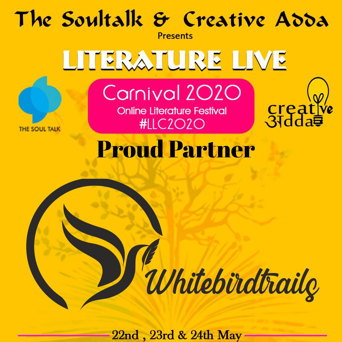 TSoultalk's tweet photo. We are happy to announce WhitebirdTrails as our proud partner .
Do join us in this event on 22nd 23rd and 24th May .
@Whitebirdtrails https://t.co/CecxSHlmKD