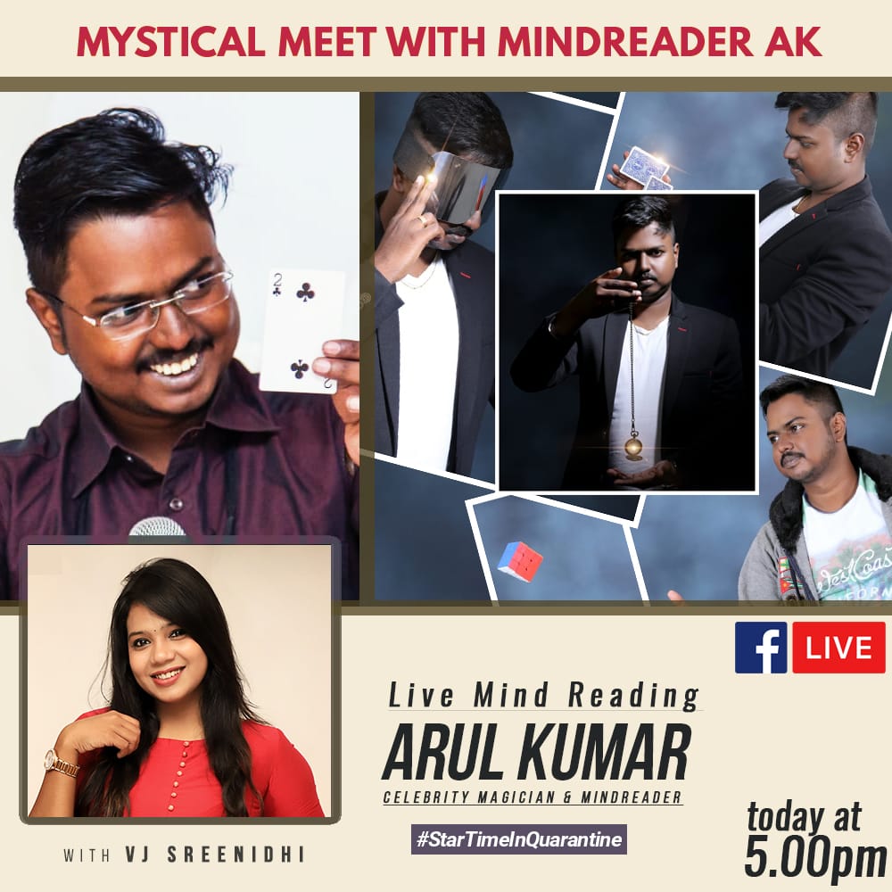 galattadotcom's tweet photo. Galatta brings to you a special Facebook live with MindReader #ArulKumar.Catch him with VJSreenidhi
on the Galatta Facebook page!
Facebook page link - https://t.co/K3IMhGa3Ou
#VJSreenidhi #GalattaLive #GalattaMedia https://t.co/cx96axRWYz