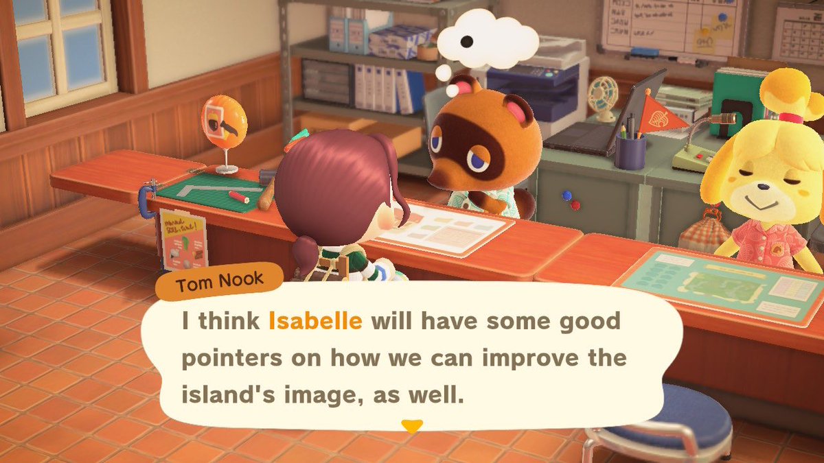 + 15.05.20 +shep moved in today; our population is growing ! when i went to the resident services, isabelle and tom nook were discussing our goal of getting k.k. slider to perform on the island. panacea is only at a 1 star rating, so we have some work to do (・о・) ⤍