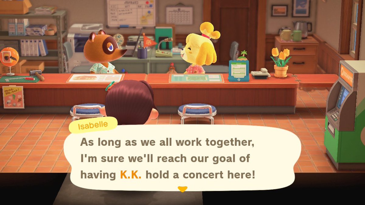 + 15.05.20 +shep moved in today; our population is growing ! when i went to the resident services, isabelle and tom nook were discussing our goal of getting k.k. slider to perform on the island. panacea is only at a 1 star rating, so we have some work to do (・о・) ⤍