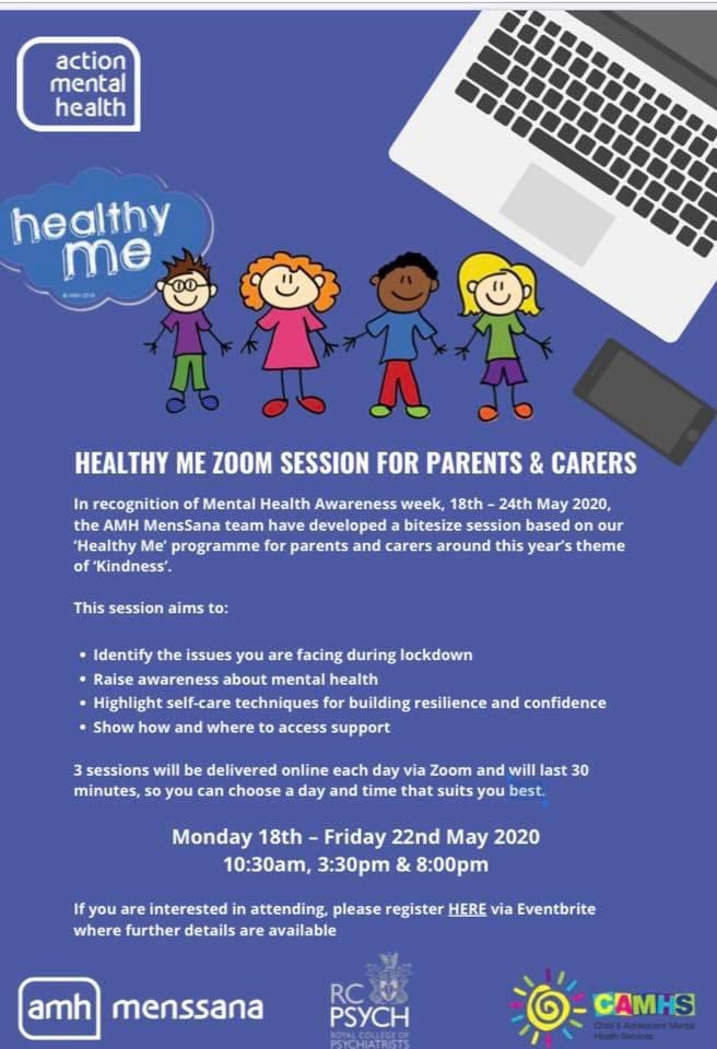 Healthy me programme, mental health awareness sessions for parents and carers