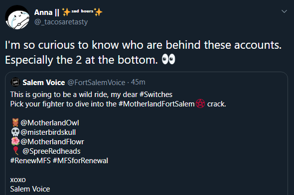 FortSalemVoice's tweet photo. Might that be because of the outpouring of love? 
Anna is popular among the MFS accounts 😏
#MotherlandFortSalem 

xoxo
Salem Voice https://t.co/R5Jir796z0
