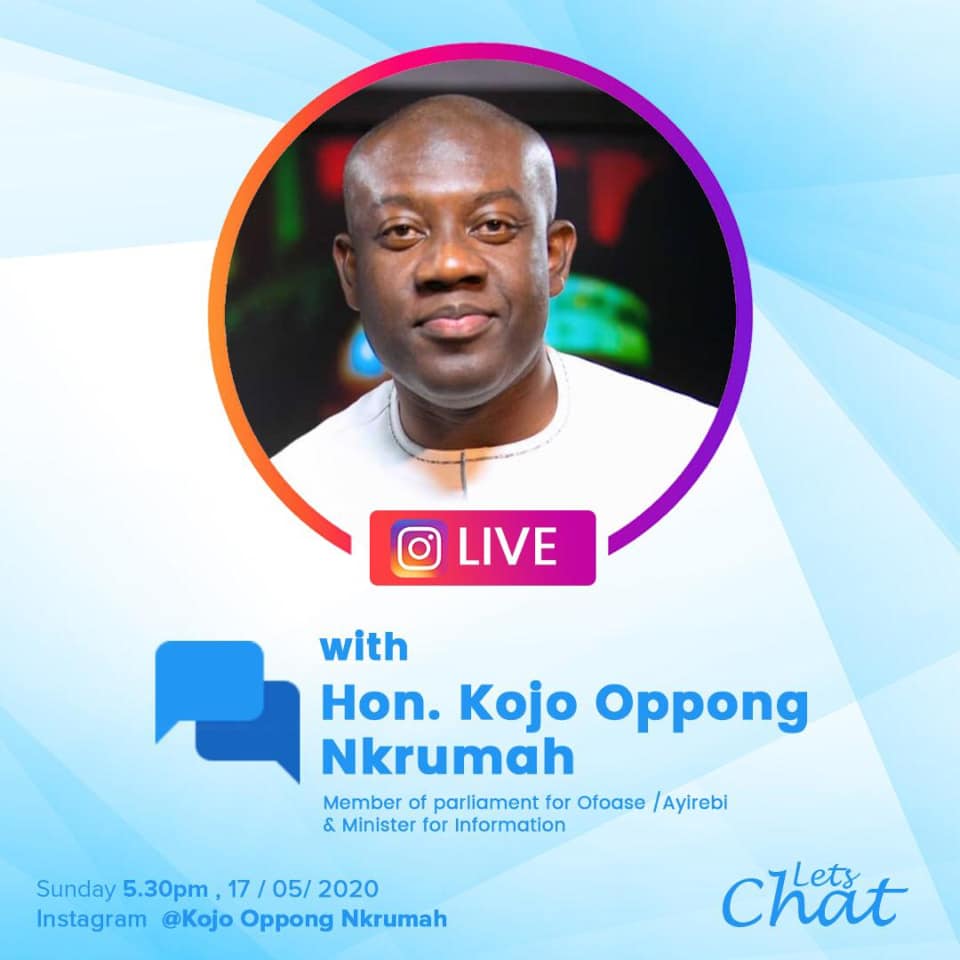 jnyabor's tweet photo. Info Minister @konkrumah will go live on #Instagram later this evening for a Q&A.
#LetsChat #ChatWithKON https://t.co/enFBPTFs3d