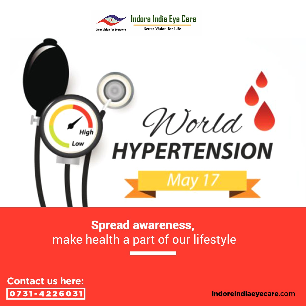 EyeIndore's tweet image. WORLD HYPERTENSION DAY
Spread Awareness, make health a part of your life style.
#HypertensionDay #MeasureBP #LiveHealthy #StayHome #StaySafe #COVID19