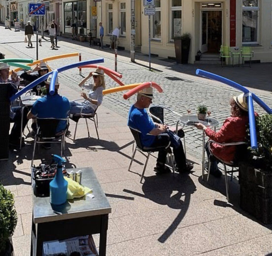 PINsykes's tweet photo. 3 things that made me happy this week. 1) German cafe making people wear swimming noodle hats to ensure they social distance https://t.co/4mqfjq49Qr