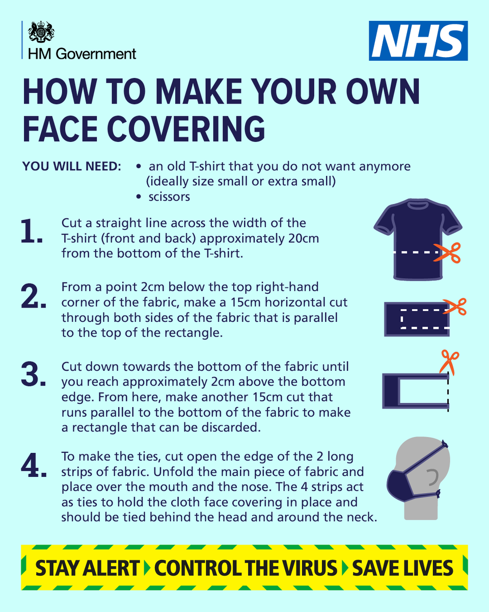 Off to the shops today? If you can, wear a face covering in enclosed public spaces where social distancing is not possible.

Here’s how to make one: gov.uk/government/pub…