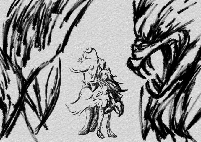 なんとなく思い付いて描いた水墨画風ミオちゃん。あんまり中途半端な画力でやるもんじゃないね
#みおーん絵 
#ハトタウロス 