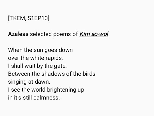 [CLUE] Kim So-wol's poem portrays a woman's painful farewell to her beloved, as she waters her path with azaleas flowers. #TheKingEternalMonarch  #LeeMinHo  #KimGoEun