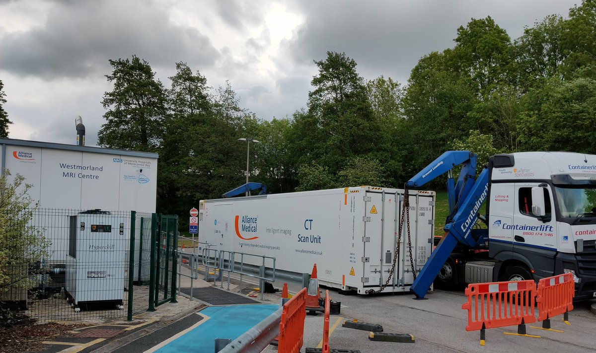 Exciting news! #WGH #Kendal getting a temporary #CTScanner sited today, patients scheduled tomorrow 😎