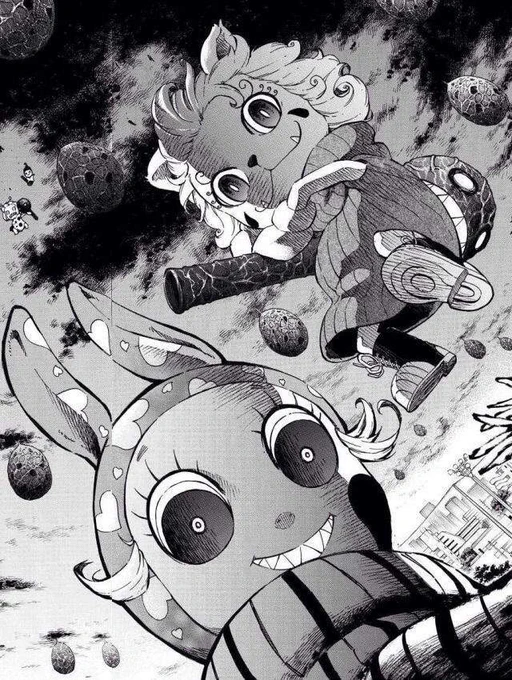 @Dinolich I've been reading this manga called Dolly Kill Kill. And I can't tell yet if it's so dumb it's good or if it's just dumb. But it's like an alien invasion thing but the aliens are like giant plushies. It gets p wild and gory. 