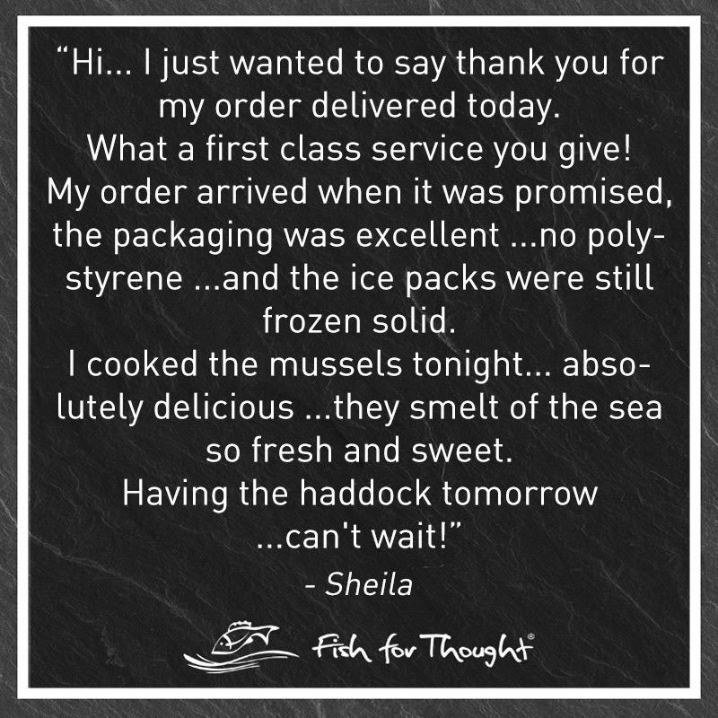 FishforThought1's tweet photo. Feedback like this makes it all worthwhile. #SustainableSeafood #FullyRecyclablePackaging #NationwideDelivery #SupportOurFishermen https://t.co/XddkYZtojw https://t.co/rLLQxo4JX4