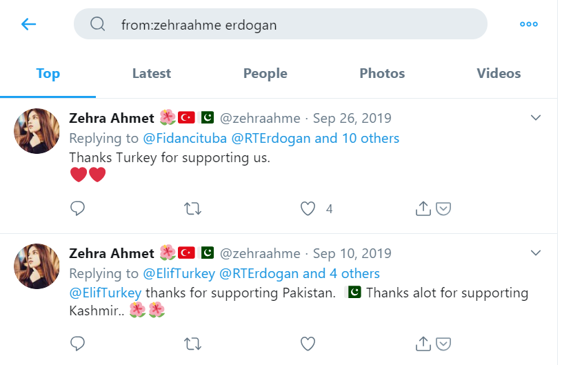 13He surely doesn't seem to be the brightest of the lot, though. A quick search of his profile for 'Erdogan' (remember, 'she' is a Turk? ) revealed a grand total of TWO tweets.And those too, gave away his game.Why else would a 'Turk' than Erdogan for supporting 'us', hainji?