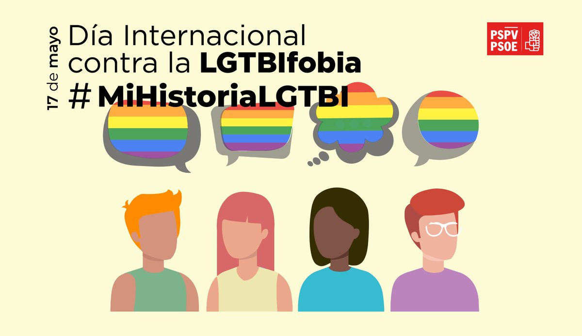 SocialistesVal's tweet photo. 🌈 Hoy es 17 de mayo, Día internacional contra la #LGTBfobia 🌍

🌹👬👭Luchamos para que la igualdad, el respeto y la libertad sean las bases de una sociedad justa para todos 

✖️👉🏽 Hoy, y siempre, contra el odio y la intolerancia

📢 #MiHistoriaLGTBI https://t.co/HrpijRIMB3