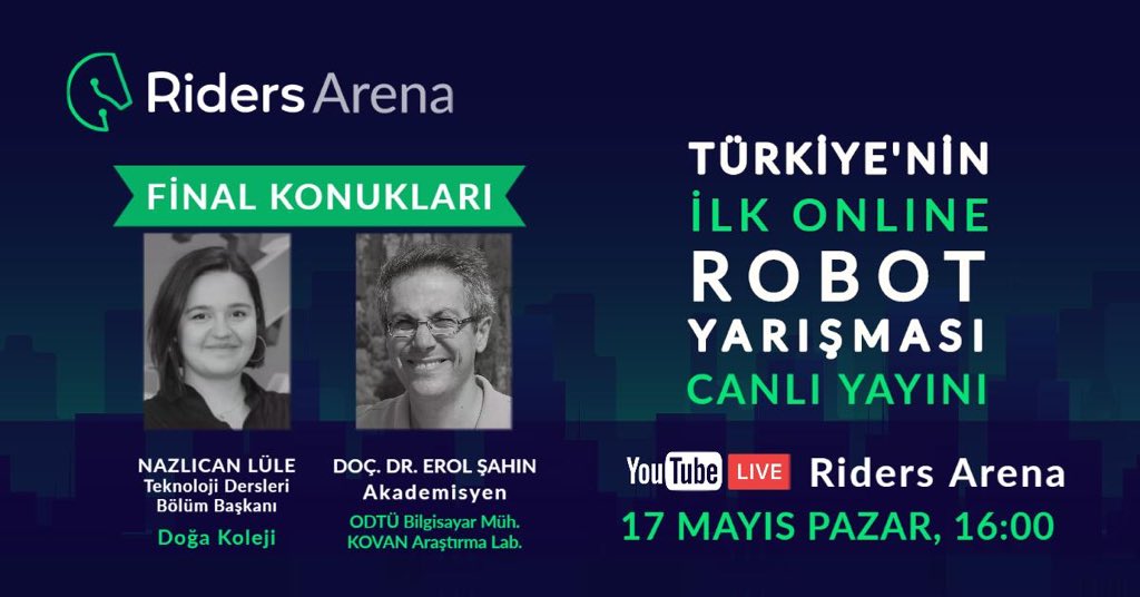 “Doğa Koleji Teknoloji Dersleri Bölüm Başkanımız Nazlıcan Lüle Ercan, İTÜ ARI Teknokent A.Ş. bünyesinde faaliyet gösteren Acrome Robotics’in, Türkiye’de ilk defa düzenlediği online robot yarışması Riders Arena’ya final konuğu oluyor.”