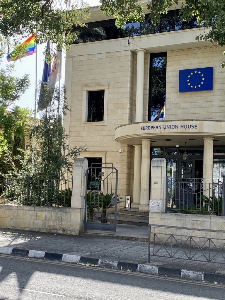AndreasKettis's tweet photo. #IDAHOBIT2020 As long as discrimination against LGBTI community continues, the fight against discrimination continues! The 🏳️‍🌈 flag proudly flies today outside the #EUHouse in #Nicosia in solidarity with the #LGTBI community. @EP_CYPRUS @CGavrielides https://t.co/tqsZ4PKIPb