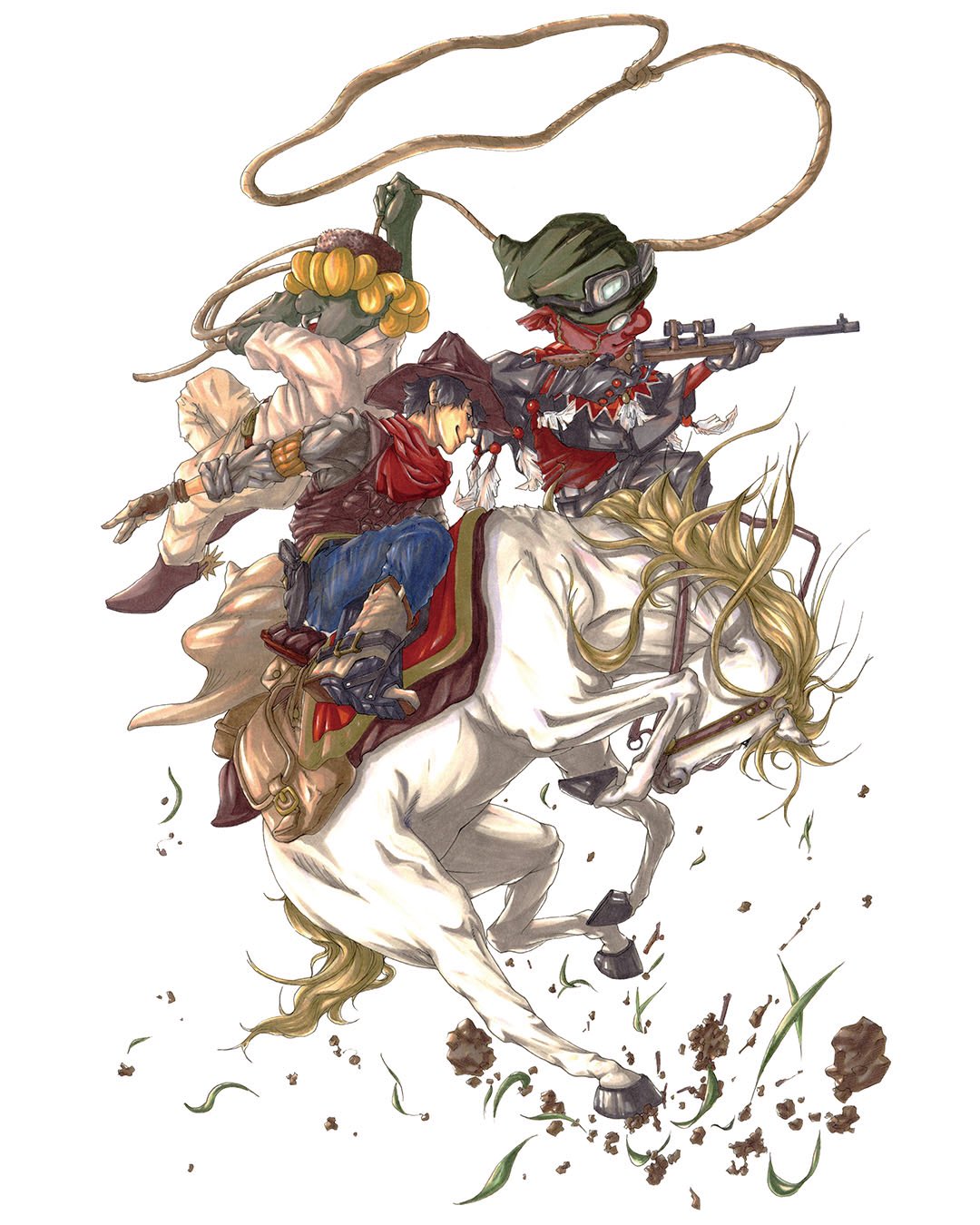 カウボーイ馬の絵画 （水彩画 馬に乗ったカウボーイ | 工房 和み）