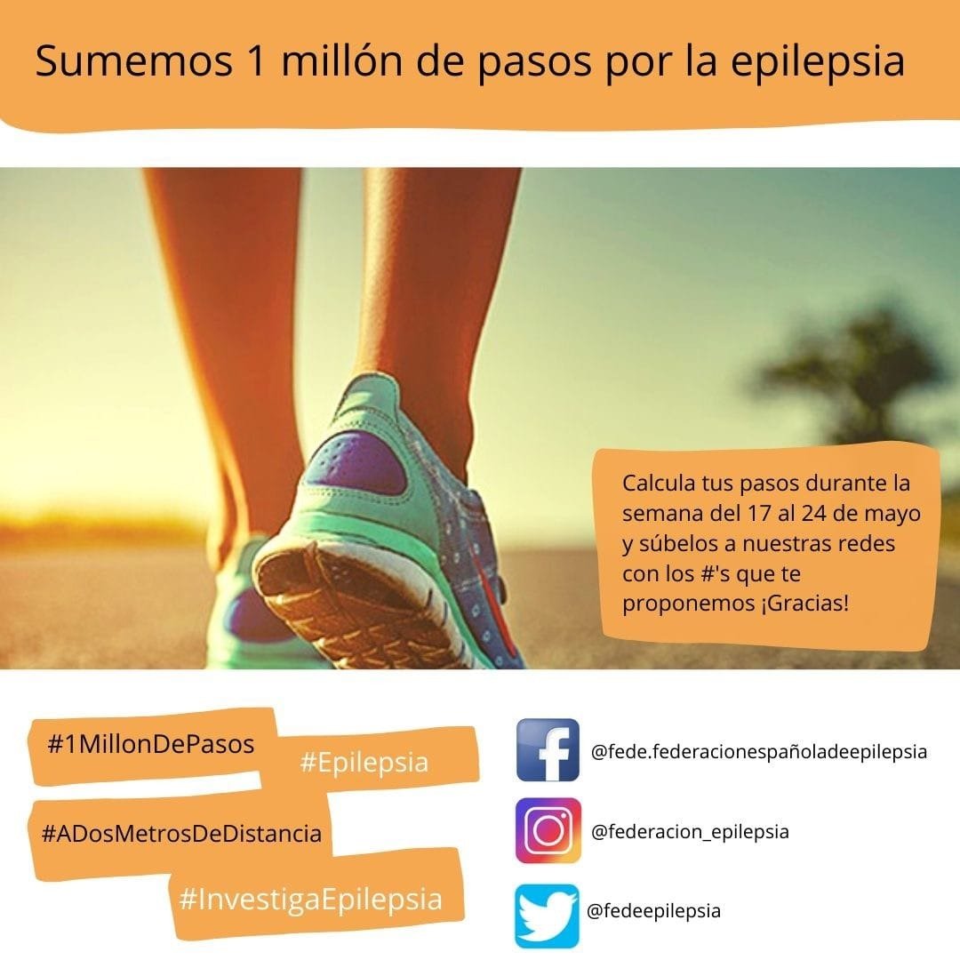 24mayo #DíaNacionaldelaEpilepsia.Iniciamos hoy la IIcaminata #1millonDepasos x la #epilepsia
Os necesitamos!subid a RRSS de 
<a href="/fedeepilepsia/">Fedeepilepsia</a> 
los pasos del día con: #1MillonDePasos
#Epilepsia
#ADosMetrosDeDistancia
#InvestigaEpilepsia
#DiagnosticoDePrecision
#soyguerreropurpura
