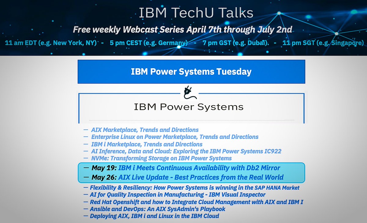 PetraBuehrer's tweet photo. #ContinousAvailability matters, in particular in these times! #PowerSystems #TechU #Talks - Up next #Db2Mirror for #IBMi &amp; #AIX #LiveUpdate. Join us for the two upcoming Tuesdays: https://t.co/4xphoTeFUa
Both Ones provide unique RAS capabilities to run #MissionCritical workloads! https://t.co/4SxEK1KBsT
