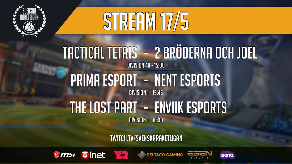 Sv_Raketligan's tweet photo. Sista streamen från ligaspelet säsong 3.

Nu ska det avgöras!

Vilket lag kommer att vinna ligaspelet i division 1? Det står mellan @nentesports &amp; @enviikgg 

Häng med från start och se seriefinalen från div 4A!

🕖: 15:00
🎙️: @glootgloot &amp; @Lem0naZ
📺: https://t.co/T0ij5sPztr https://t.co/R9Njw1P8Ah