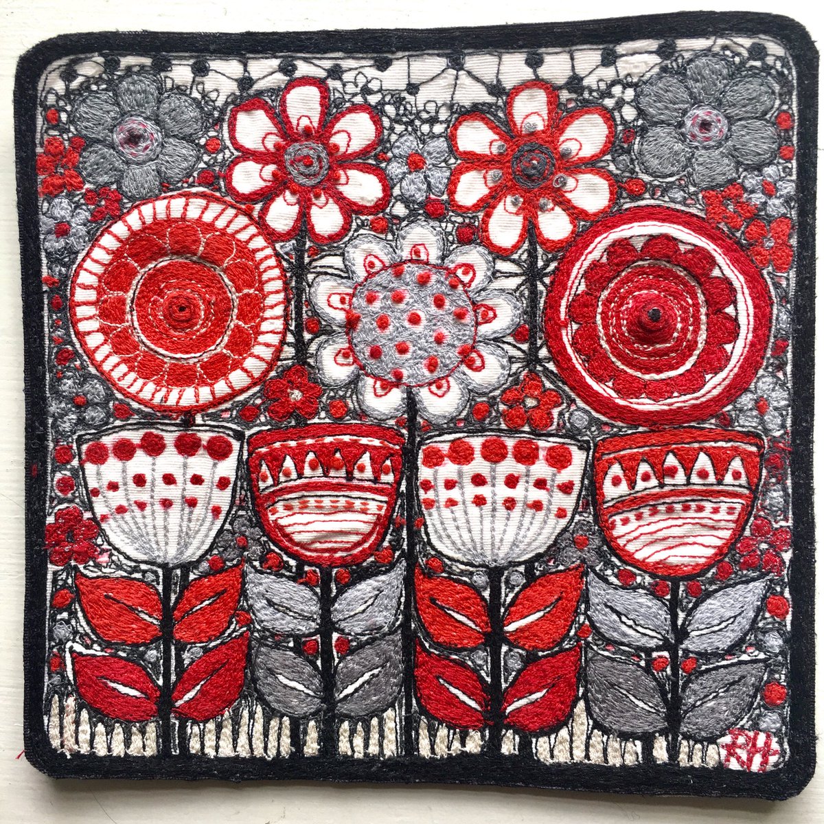 Flower Row - Hand &amp; machine stitched original work, for sale as part of #artistsupportpledge #makerssupportpledge     £95 unframed for ease ( plus p&amp;p) pls DM for queries #stitch #textiles #contemporaryembroidery #contemporarystitch #handmade #embroidery #craft #fibreart