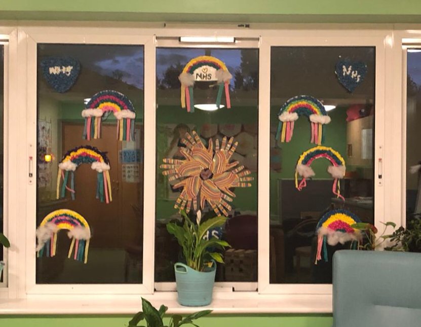 StAndrewsSomFT's tweet image. Our rainbow window display in the activities room in support of the NHS far and wide during this pandemic. #RainbowProject #SupportTheNHS