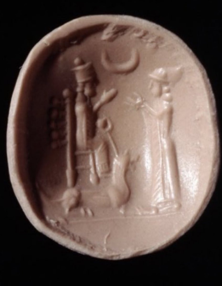 Gula, a healing goddess from ancient Mesopotamia, appears in visual imagery, like cylinder seals and small monuments, sometimes holding a scalpel and a circular object that might be a bandage.At her side is her loyal dog, an animal associated with healing.