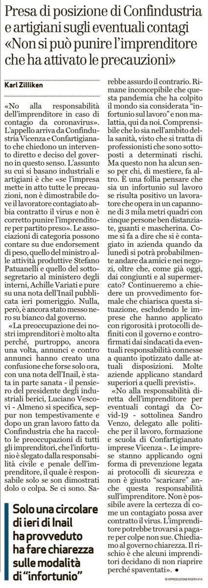ConfindustriaVi's tweet photo. . @lucivescovi: "#Inconcepibile che pandemia mondiale sia considerata #infortunio su lavoro e non malattia.
@Confindustria continuerà a chiedere un #formale #provvedimento che escluda responsabilità di imprese che hanno applicato i protocolli controfirmati dai sindacati" https://t.co/ywHiKw6LbK