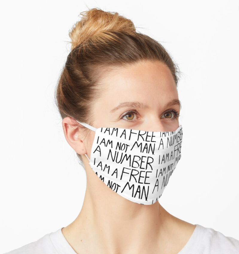 Heggie's tweet photo. I've 'designed' a mask and other stuff. Profits to charity. #IAMAFREE #iamafreeiamnotmananumber
https://t.co/cN2tGXXlWU https://t.co/JXsUuKG85l