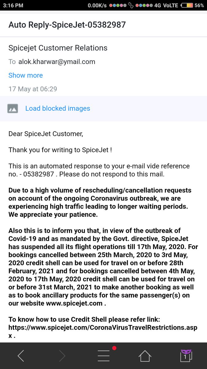 Alok123K's tweet photo. @flyspicejet This is the auto reply of my earlier mail. It says amount was never refunded to booking agent @goibibo. Means you were lying earlier. This is a serious offense.  @HardeepSPuri Sir,  this is outrageous. Providing false information again and again. @PMOIndia @narendramodi https://t.co/MmO2KHcTQl
