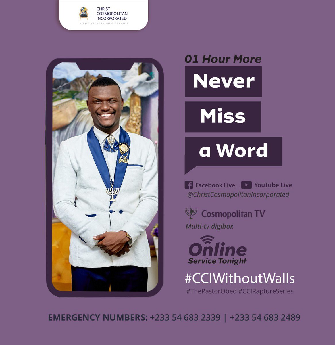 ObengEssuming's tweet photo. Service goes Live in 1 hour!
We can't wait to feast on the meat of God's word this morning.
Tell your friends and family, we gather in JESUS' presence  in an hour!
See you soon.
God bless you!
#ThePastorObed
#CCIWithoutWalls
#IslamicAntiChrist https://t.co/Q5vbyZEP8p