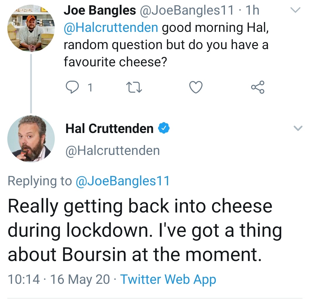 A massive thank you to the hillarious and brilliant  @charltonbrooker,  @ArfurSmith,  @Halcruttenden and  @BigTomD for your replies and wonderful choices.Apologies to Tom and Charlie for my continued questioning but 290k people have checked in to see the cheese. #SundayMotivation