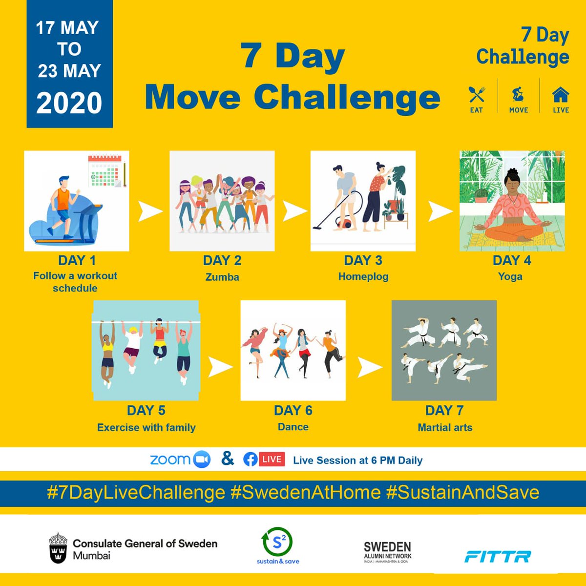 Join us in the 7 day move challenge this week💪!
@sustain_andsave @SwedeninIndia 
@SwedeninMumbai @SweInstitute @swedenalumniind 
#7DayMoveChallenge 
#Lockdownexercise #lockdownfitness #stayfitandhealthy