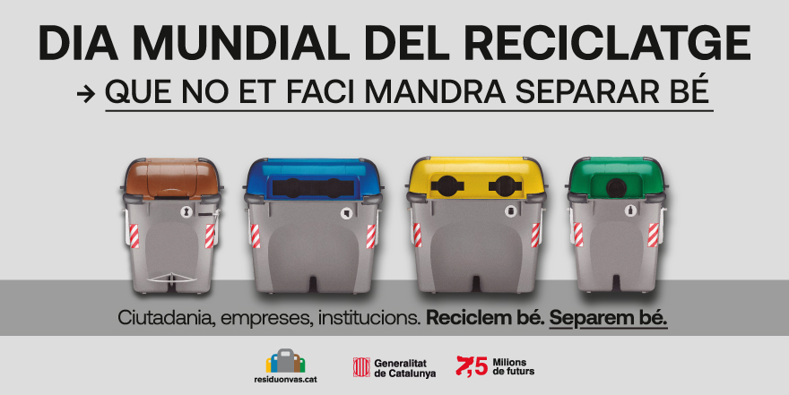 Avui, 17 de maig, és el #DiaMundialdelReciclatge.

La situació excepcional que estem vivint ens ha de fer reflexionar per viure d’una manera respectuosa amb la natura.

Hem de reciclar més i millor, procurar evitar generar #residus i estendre arreu la reutilització. <a href="/territoricat/">Territori</a>