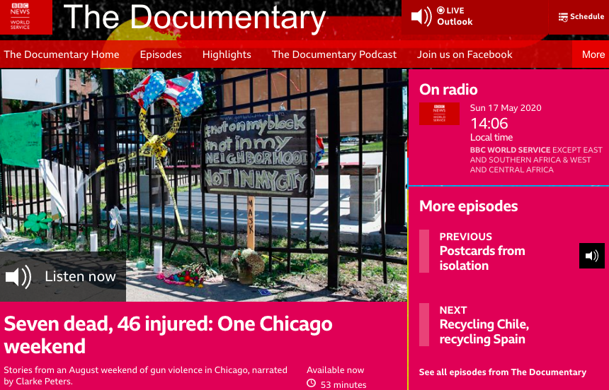 philreevell's tweet photo. Today - Clarke Peters narrates my new documentary for BBC World Service Radio and The Documentary podcast  -Seven Dead, 46 Injured: One Chicago Weekend https://t.co/zesPaN972c https://t.co/jnD6wt7Egl
