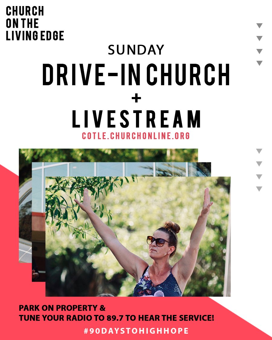 Yth_LivingEdge's tweet photo. Join us for Drive-in Church or Livestream this morning at 9am + 11:15am! 
Click the link in bio to tune into our livestream at 8:45am and 11am to watch 'Lobby Talk' before service begins!
.
.
#90daystohighhope  🙌 https://t.co/RqggS2oSUq