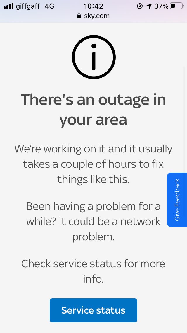 sarahfallow's tweet photo. @SkyHelpTeam Hi we’ve been in an outage for 12 hours and need the internet to work from home! No available contact numbers to ask for advice, and your webpage inconsistent (when selecting service status says there are no known issues in the area!). What would you suggest? https://t.co/FjwtZrhFPo