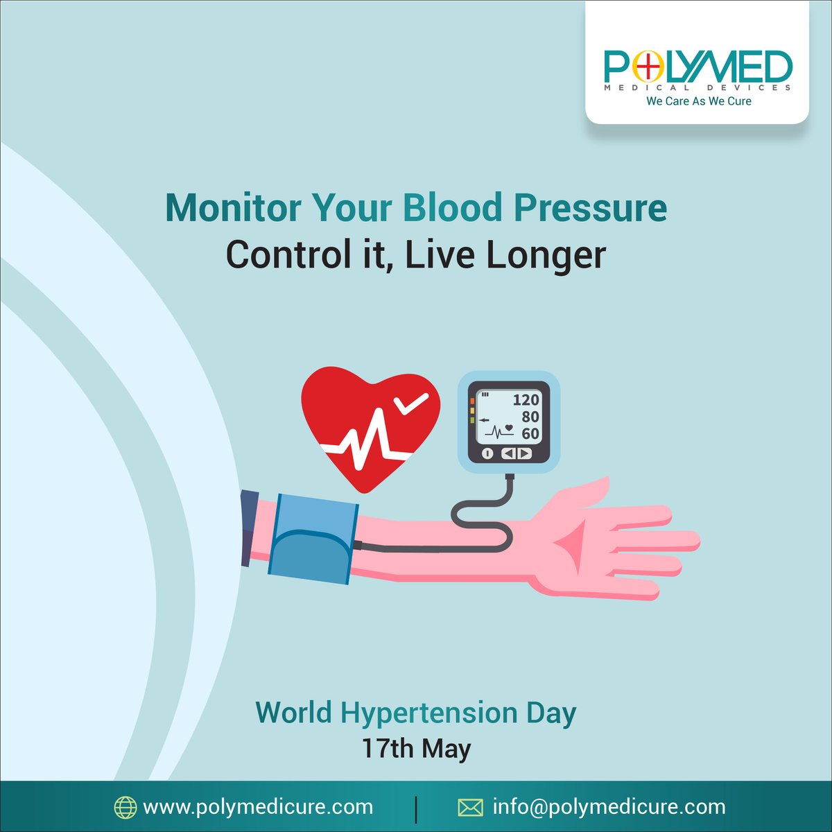 Polymedicure's tweet photo. Let's aim to increase the awareness about Hypertension and its complications, as its severity can be prevented by early diagnosis.
#ControlYourBP #HypertensionDay #PolymedCares https://t.co/l5QMYI35Z3