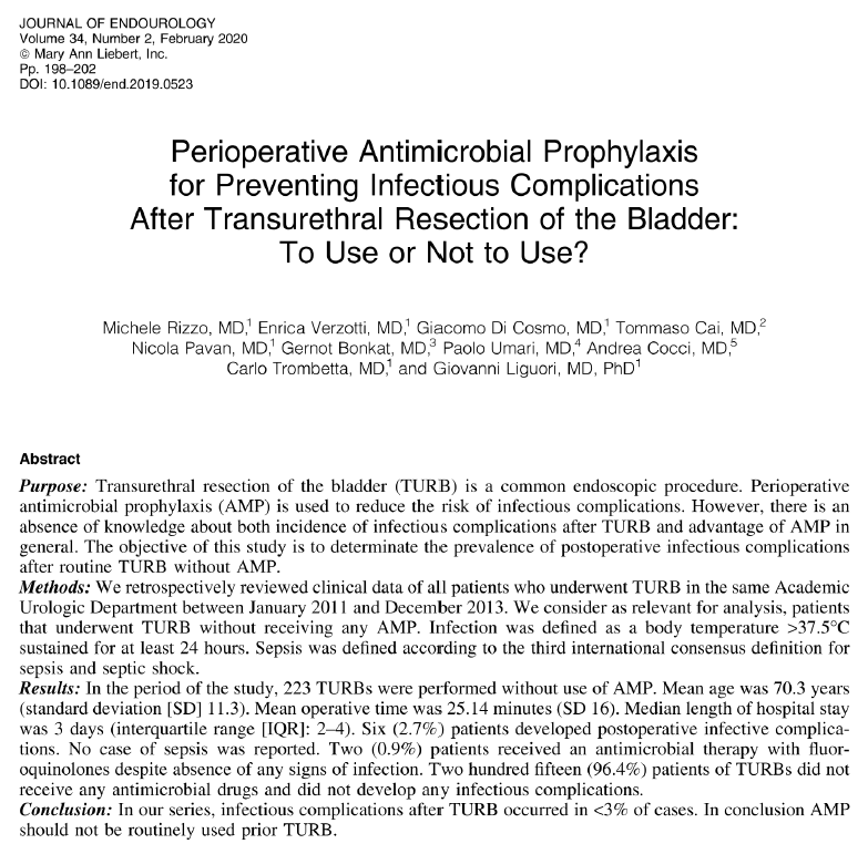 gioliguori33's tweet photo. #Infectious complications after #TURB occurred in <3% of cases. Do we need to continue using #antibioticprophylaxis regularly before TURB?  Recent report by @UrologiaTrieste @MicheleRizzo85 @Trombetta_Carl @gioliguori33 @Nicp85Pavan  https://t.co/Y3dsb2qU2s https://t.co/lAVEMjAWdr