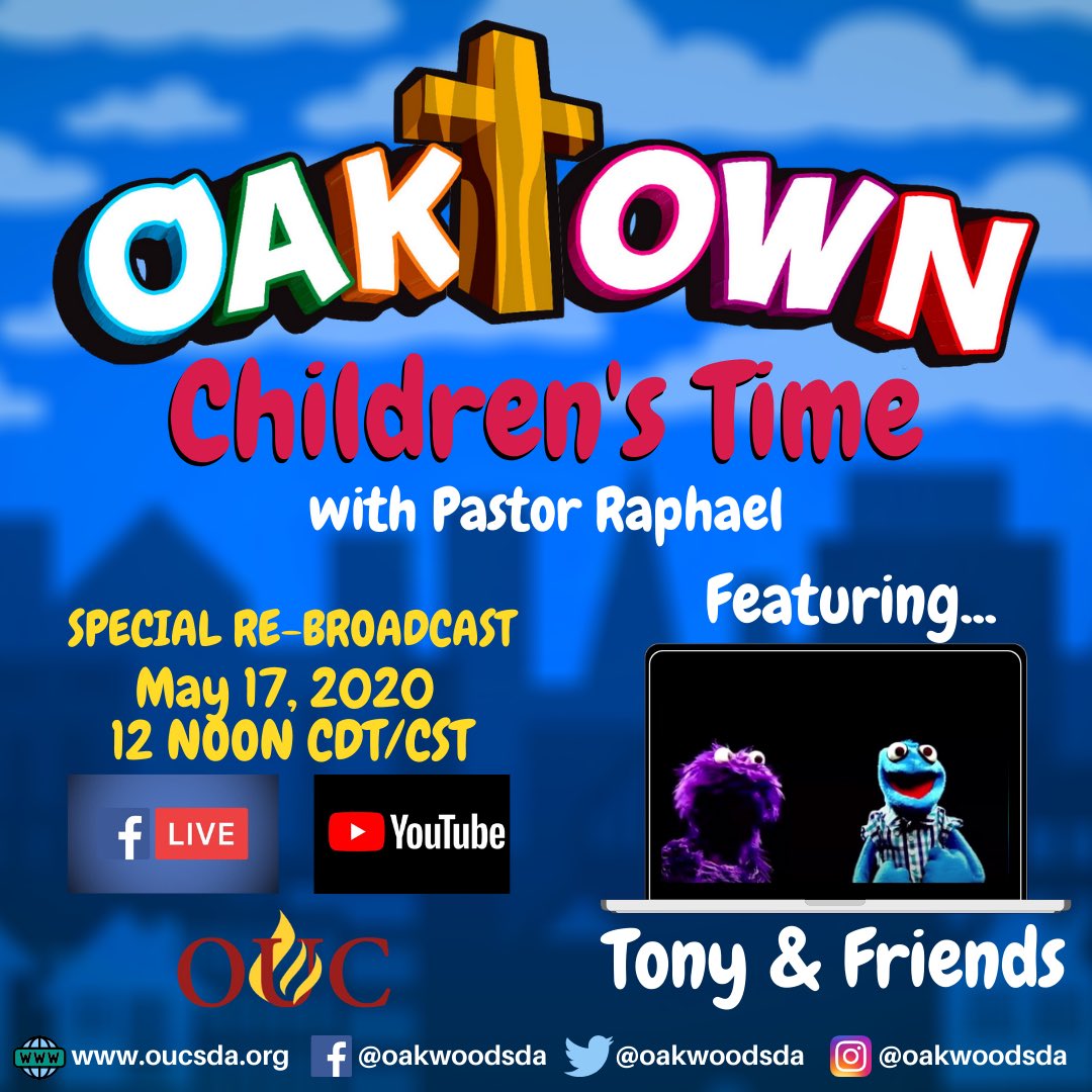 oakwoodsda's tweet photo. Tune into Oaktown Children’s Time Rebroadcast at 12PM CST today! Premiering on our Facebook Page and YouTube Channel (https://t.co/STpMUjRo9p)
#Oaktown #ComeforJesus #GoforJesus #ReadySetGo #ChildrensTime #OUCSDA
#OUC https://t.co/OIGtx2e94D