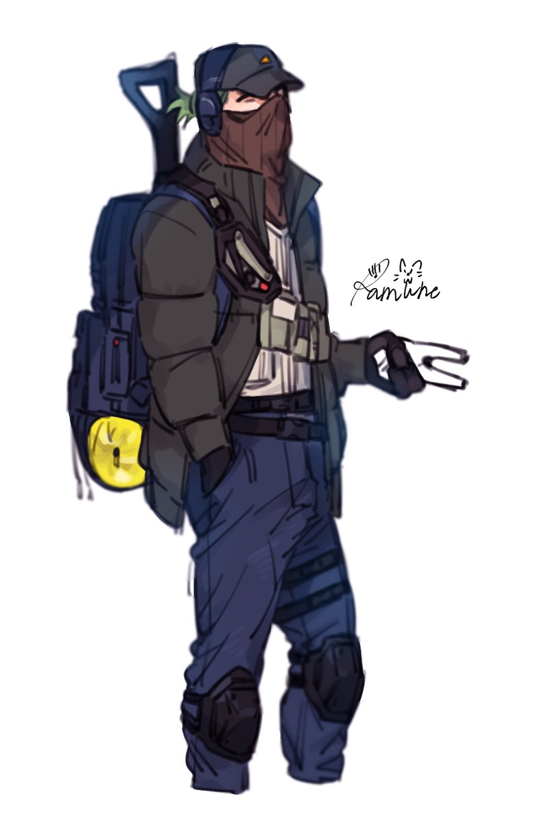 1boy male focus solo jacket knee pads pants backpack  illustration images