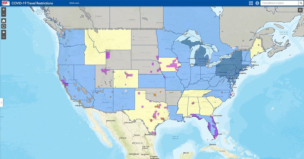 Aaa Travel Restrictions Map Aaa Travel On Twitter: "As The Country Reopens And Covid-19 Restrictions  Change, Consult The Aaa Covid-19 Travel Restrictions Map For County, City  And State Data, Such As Roadway Travel Checkpoints, Border Crossing