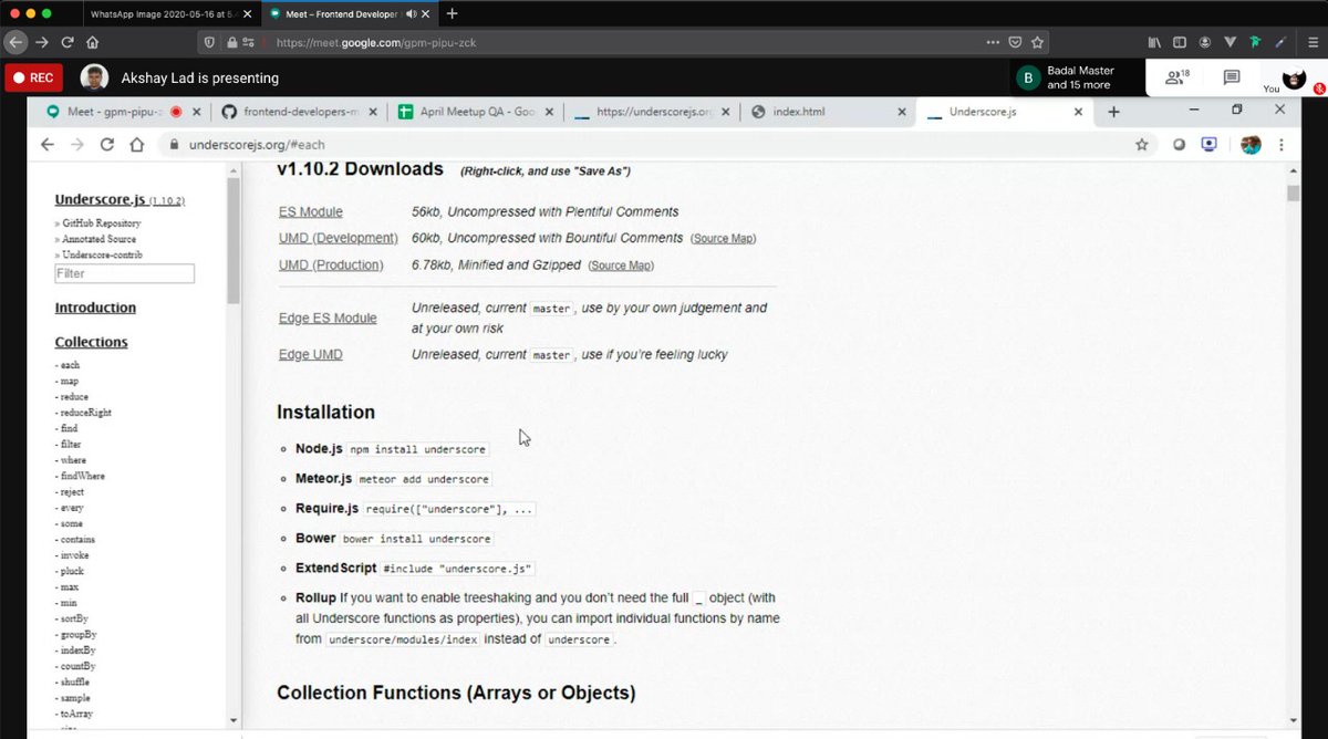 MrAkshaylad's tweet image. May 2020 front-end developer's online meetup about underscore.js.
Awesome experience as act as speaker of session.
Thanks to everyone for being part of this meet-up.
#javascript #underscorejs #vue #developer #meetup 
#StayHome #StayHomeStaySafe