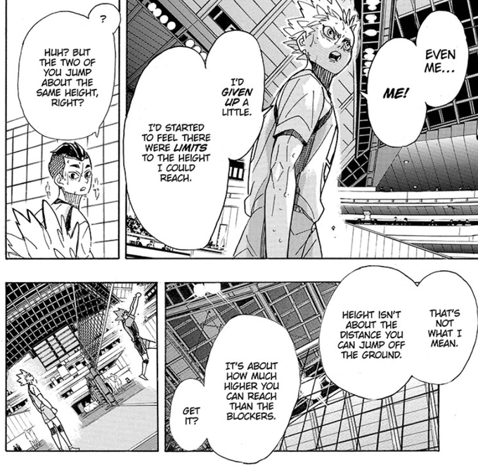 haikyuu 393

HOSHIUMI THOUGHT HIS HEIGHT WAS A LIABILITY BUT NOW IT'S HIS STRENGTH HE CAN JUMP HIGHER THAN ANYONE IM SO PROUD OF HIM AAAAAAAAAAAAAAAAA 
