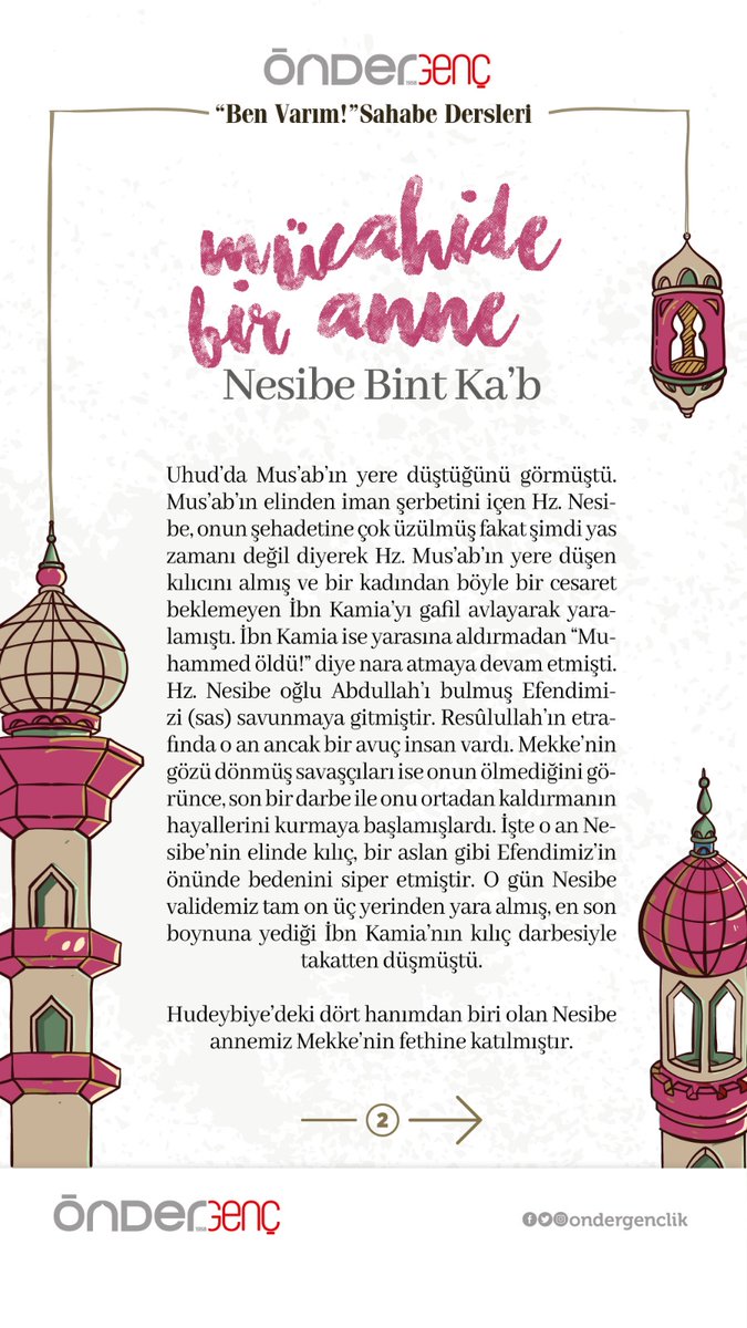 OnderGenclik's tweet photo. Asr-ı Saadet’i yaşayan sahabe efendilerimizin hayatları bizlerin nasıl müslüman olmamız gerektiğine dair örneklerle dolu. Okuyalım, öğrenelim, dersler çıkartalım. 📝
“Ben Varım” Sahabe Dersleri-23
Mücahide Bir Anne - Nesibe Bint Ka'b https://t.co/sKml4WH8GF