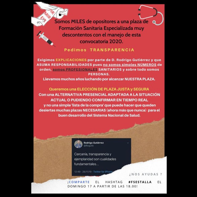 AAsgava's tweet photo. No a la elección telemática, no a los baremos fuera de plazo, no a la incorporación en septiembre. #FSEstalla #2mir20  #MIR2020 #FSEnLucha #FSEnLlamas  @salvadorilla @Rogufe @sanidadgob https://t.co/0Yqu57fcI1