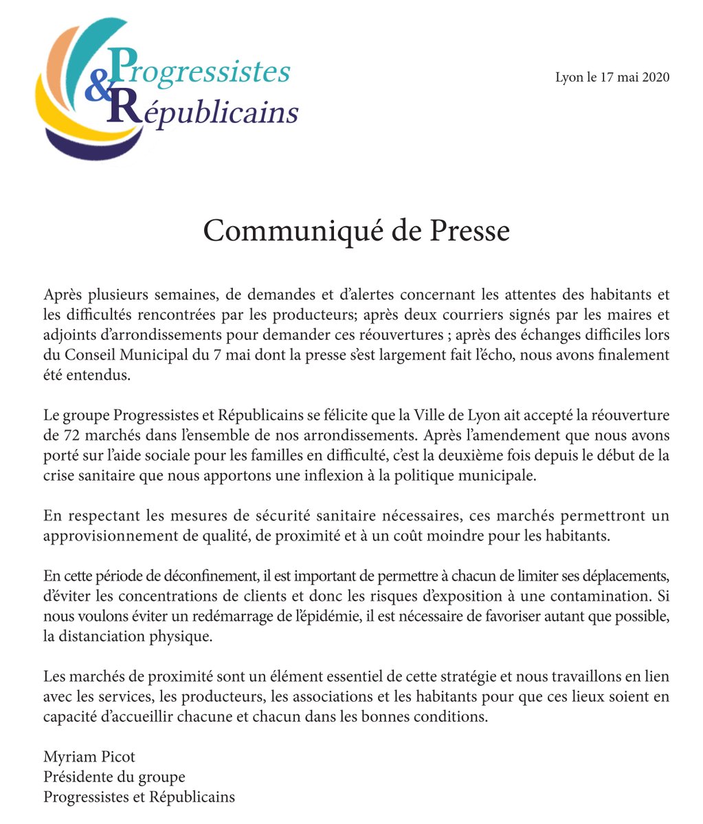 Nous sommes heureux de vous annoncer que la <a href="/villedelyon/">Ville de Lyon</a> , comme nous le demandons depuis plusieurs semaines, a accepté une réouverture plus large des marchés  !