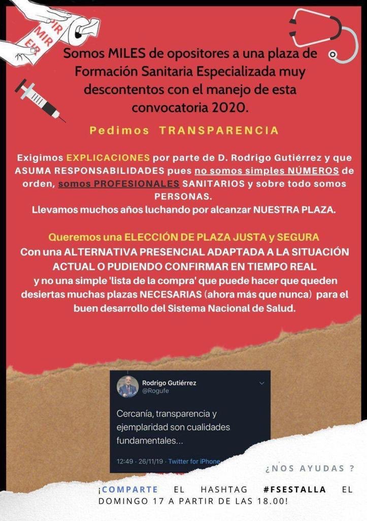 MoiEspiSan's tweet photo. Por las garantías que nos merecemos. #MIR2020 #FSEnLucha #FSEnLlamas #FSEstalla @sanidadgob @salvadorilla https://t.co/ah8SjVmnCo