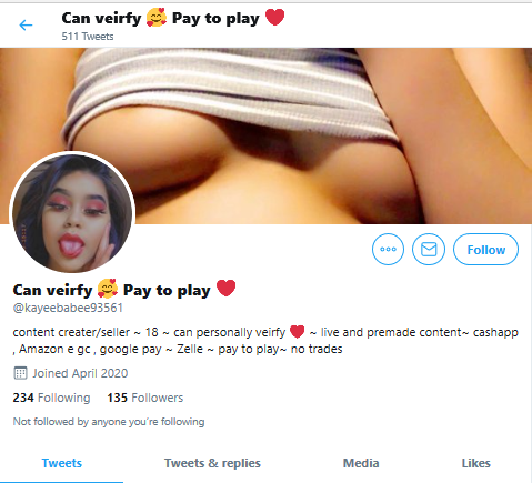 Update!  #OnBlast Scammer  @kayebabeee93561 ran to @kayeebabee93561 & STILL ADVERTISES CHILD PORN!All her media before Mar 22 is ILLEGAL/underage! #RT &  #REPORT to Twitter CSE:  https://help.twitter.com/forms/cse (& report for Suspension-Evasion!)GET THIS CP-SPREADING TRASH OUT OF HERE!