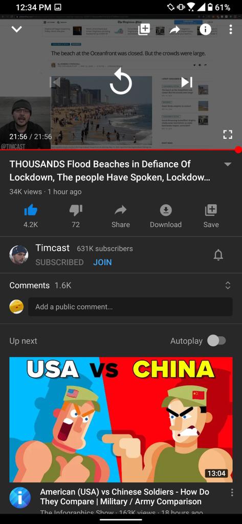 JoseMarioAQ's tweet photo. @Timcast Wow I watched the vid the second I got the notification. I just went back to check on it and BAM! Gone. Still shows up in my history though. https://t.co/OZvynYPvYq